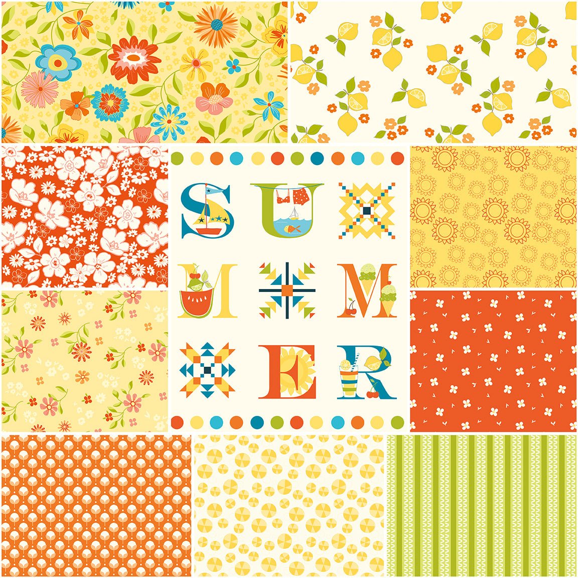 Here Comes the Sun Yellow 1 - Yard Bundle with Panel (10 Pieces) by Riley Blake - Ray of Sonshine Design
