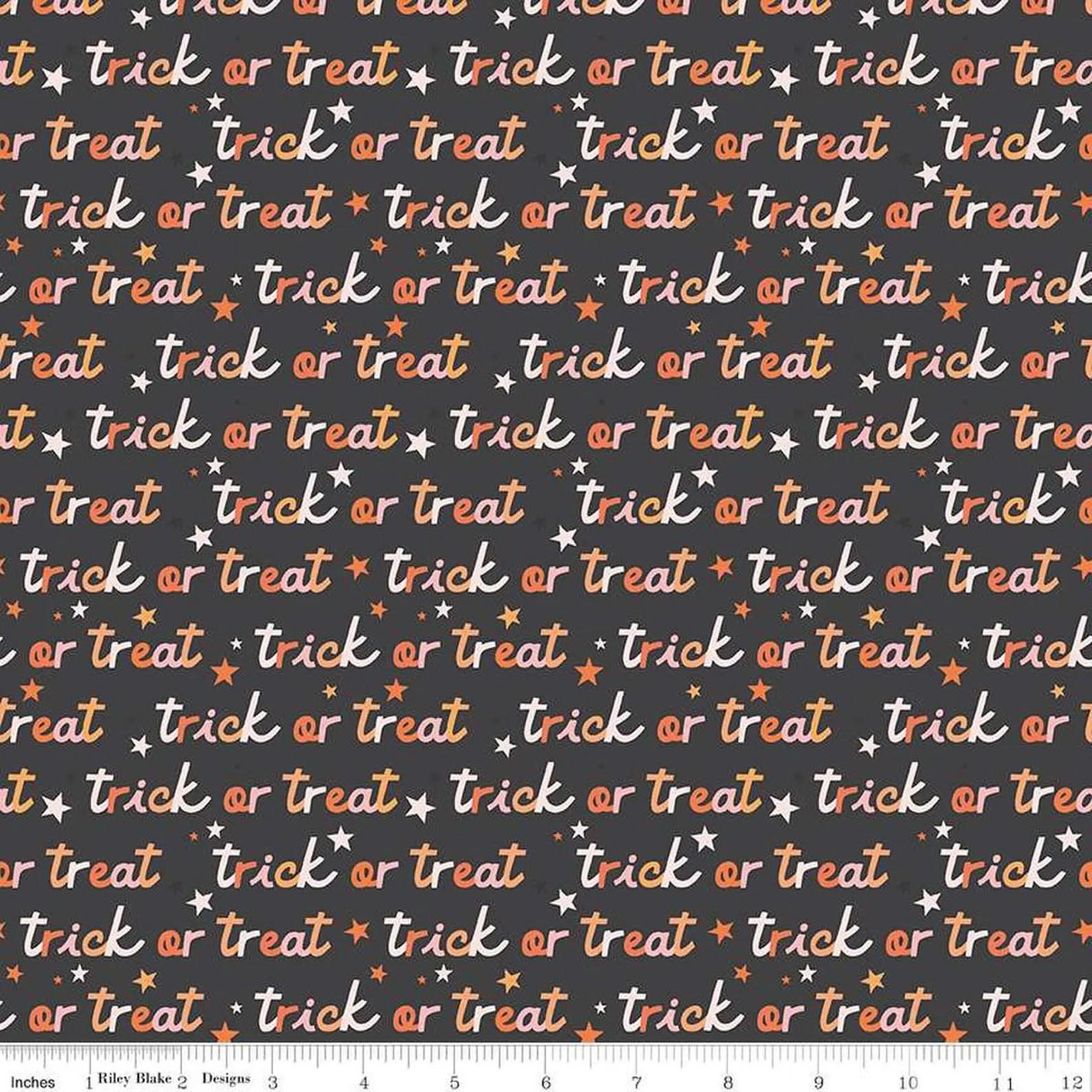 Hey Pumpkin Trick or Treat Charcoal - Riley Blake Designs - Cotton Fabric by the yard - C16034 - CHARCOAL - Halloween Fabric - Ray of Sonshine Design