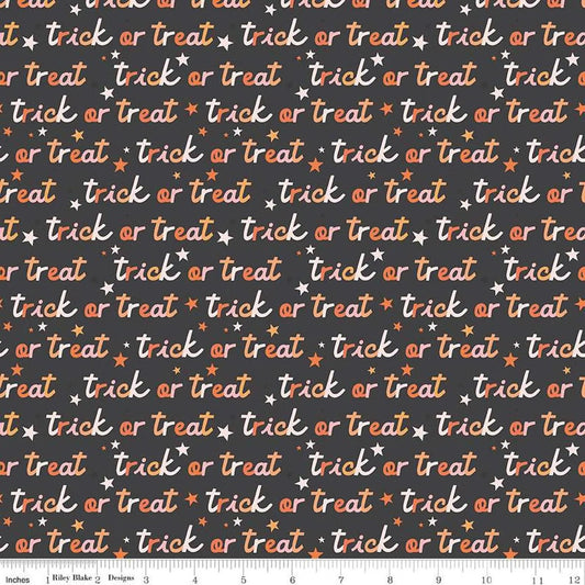 Hey Pumpkin Trick or Treat Charcoal - Riley Blake Designs - Cotton Fabric by the yard - C16034 - CHARCOAL - Halloween Fabric - Ray of Sonshine Design