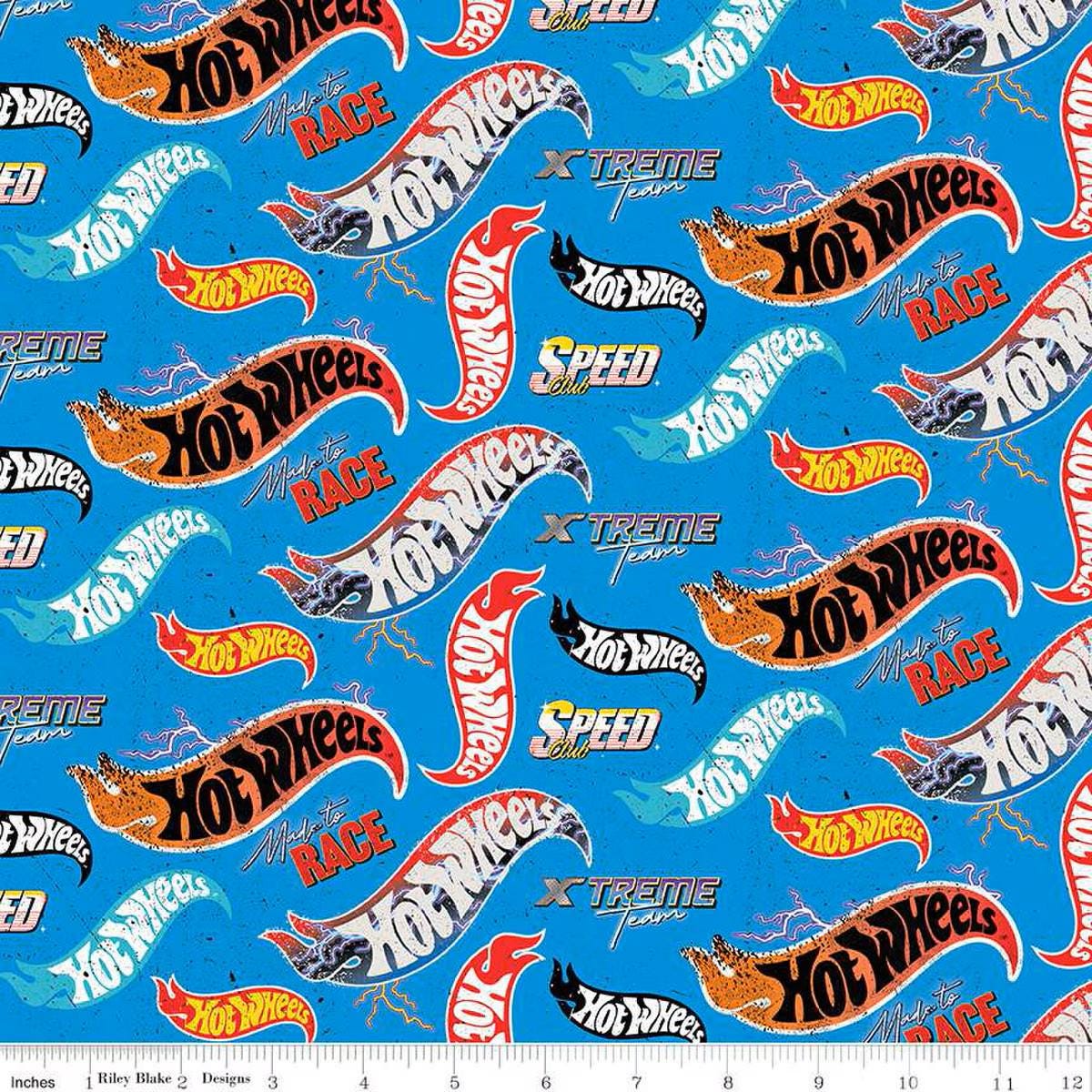 Hot Wheels Made to Race Logo Toss Blue - Riley Blake Designs - Cotton Fabric by the yard - CD15301 - BLUE - Ray of Sonshine Design