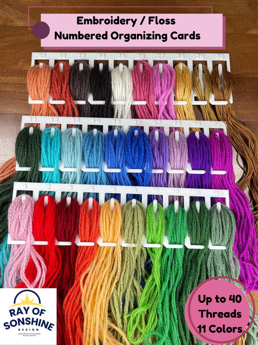 Yarn / Floss Organizer holds up to 40 fibers (10 per card), Embroidery Card, Thread Organizer for Cross Stitch Embroidery or Needlepoint