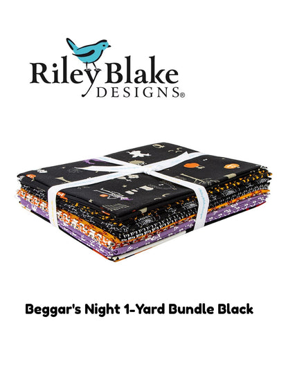 Beggar's Night 1-Yard Bundle Black - 10 Pieces - Riley Blake - Precut - 9 Prints 1 Panel - Quilting Cotton Fabric