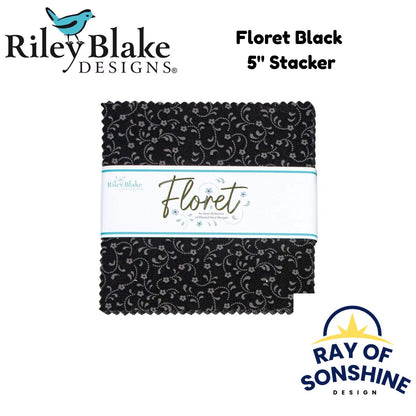 Floret Black 5" Stacker - Riley Blake Designs - Precuts