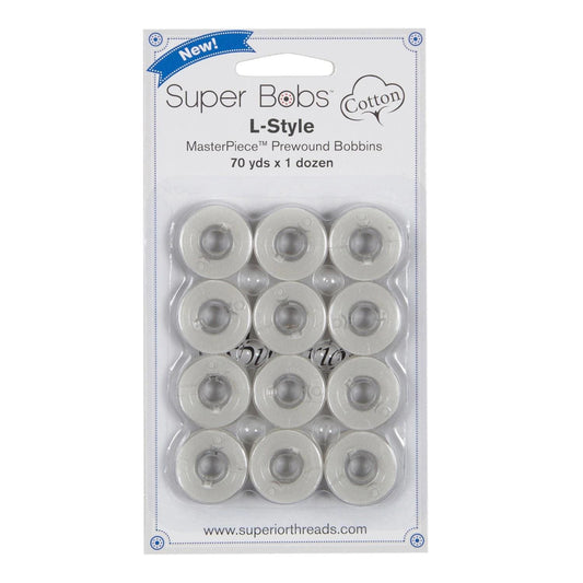 Super Bobs MasterPiece Cotton 70yd Prewound Bobbins 12ct L-Style Bisque 149-12-152