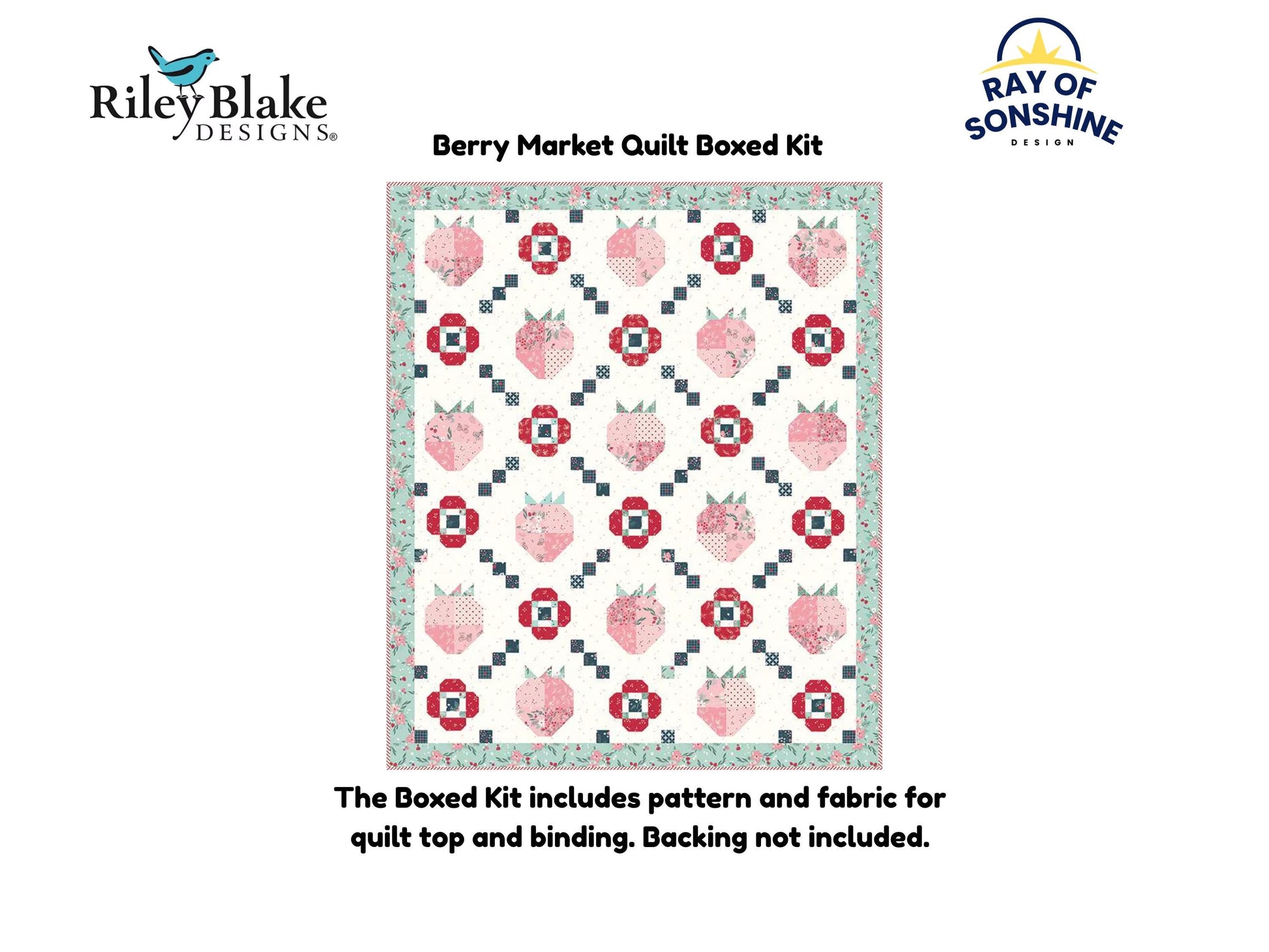 Berry Market Quilt Boxed Kit includes pattern and fabric for quilt top and binding. Backing not included.
