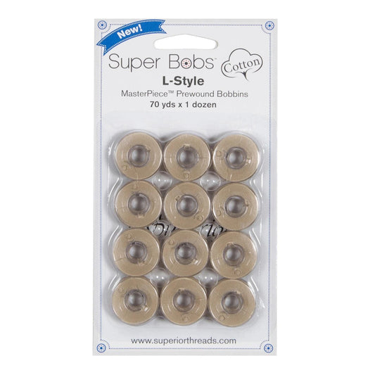 Super Bobs MasterPiece Cotton 70yd Prewound Bobbins 12ct L-Style Parchment 149-12-153