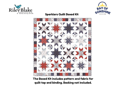 Sparklers Quilt Boxed Kit includes pattern and fabric for quilt top and binding. Backing not included.