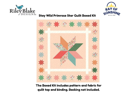 Stay Wild Primrose Star Quilt Boxed Kit includes pattern and fabric for quilt top and binding. Backing not included.