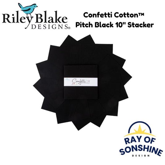 Confetti Cotton™ Pitch Black 10" Stacker - 42 Pcs. - Riley Blake - 10-120-PITCHBLACK-42 - Layer Cake