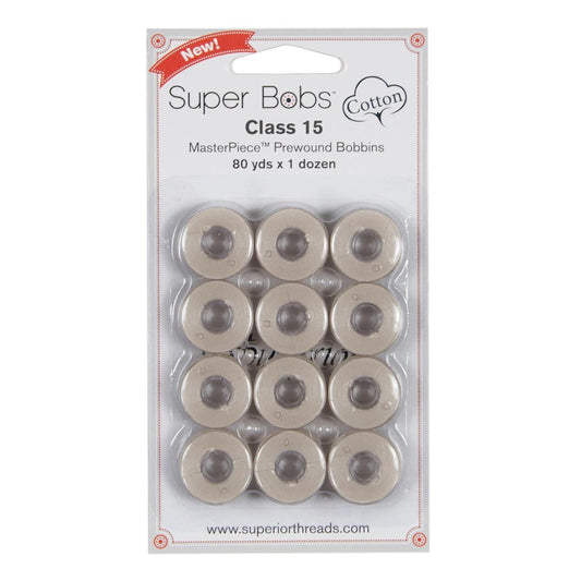 Super Bobs MasterPiece Cotton 80yd Prewound Bobbins 12ct Class 15 Bisque 150-12-152