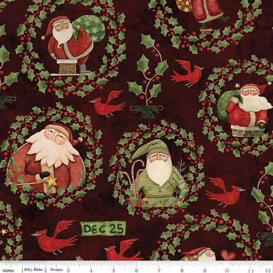 Up on the Housetop Santa Holly Dark Cranberry - Riley Blake Designs - Cotton Fabric by the yard - C14731-DKCRANBERRY
