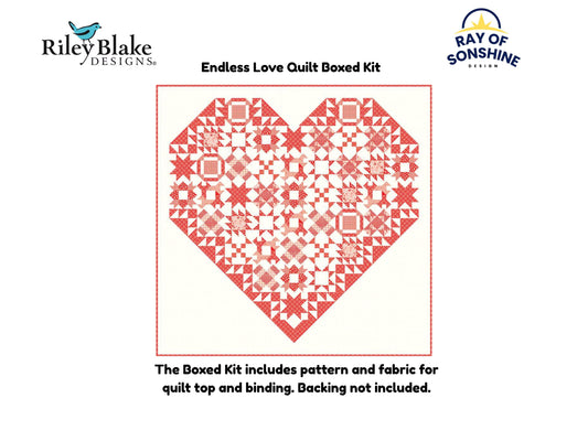 Endless Love Quilt Boxed Kit includes pattern and fabric for quilt top and binding. Backing not included.