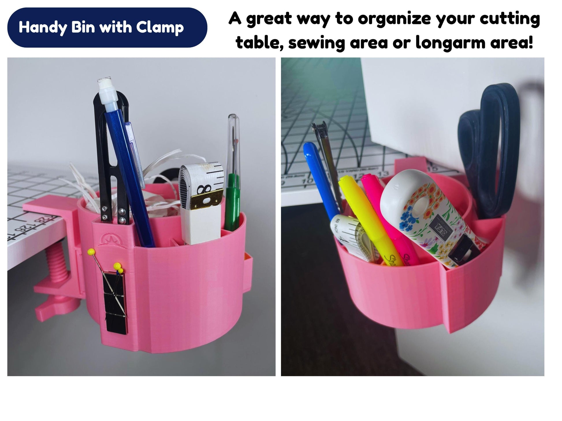 Handy Bin Organizer- Clamp on table Organizer for Quilting, Crafting, Cutting - Available in 11 Colors