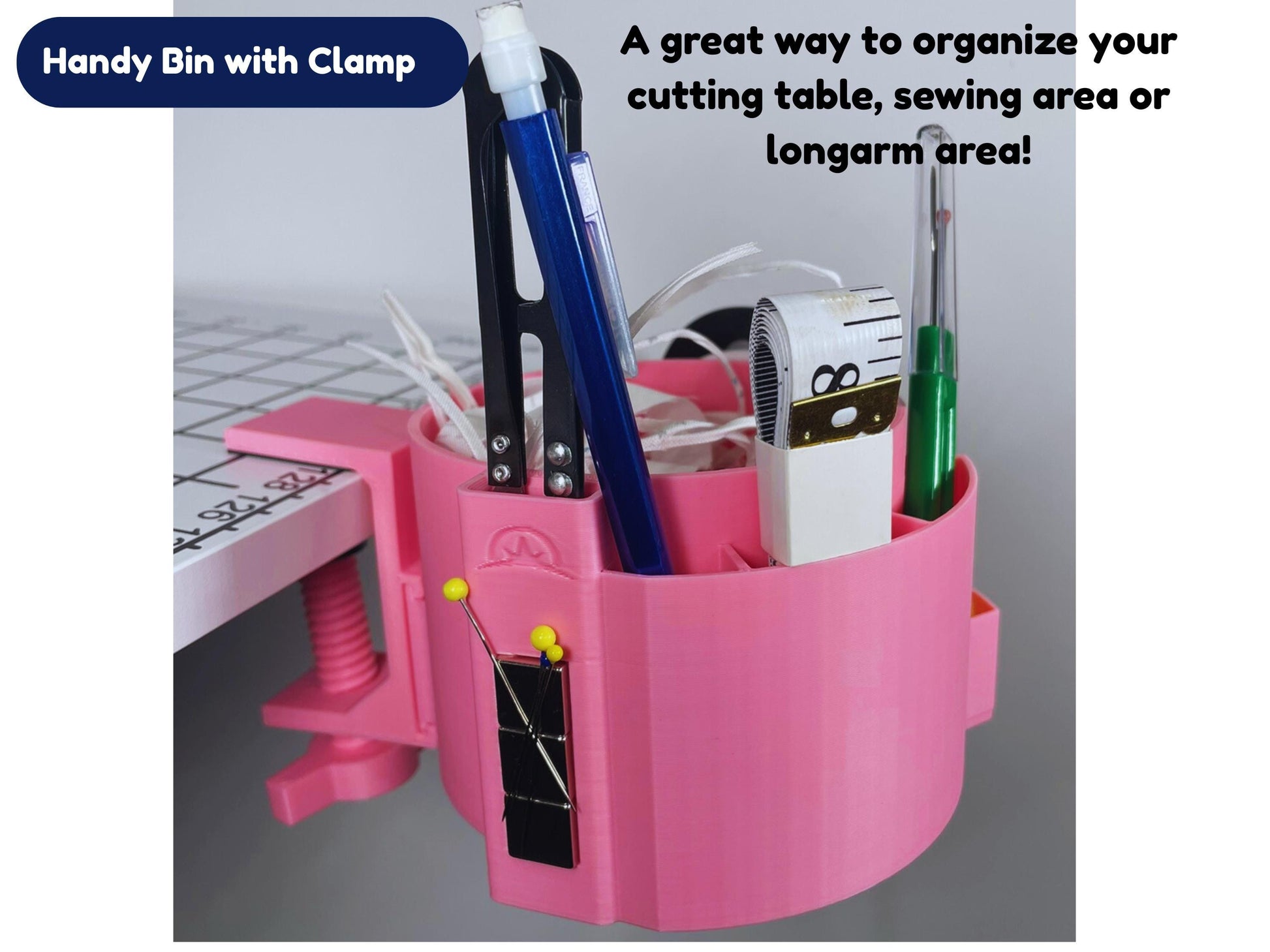 Handy Bin Organizer- Clamp on table Organizer for Quilting, Crafting, Cutting - Available in 11 Colors
