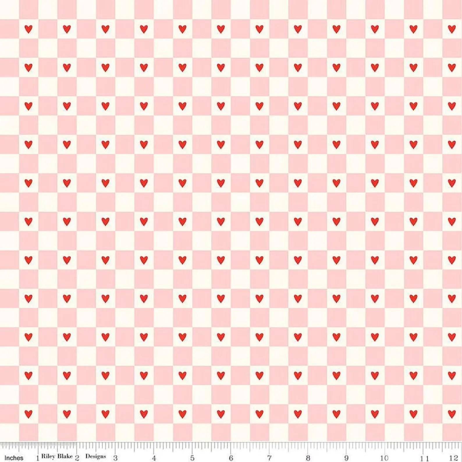 Sweetheart Checks C15501-CREAM by Riley Blake Designs - Valentine's Day - Checkerboard Hearts - Quilting Cotton Fabric by the yard