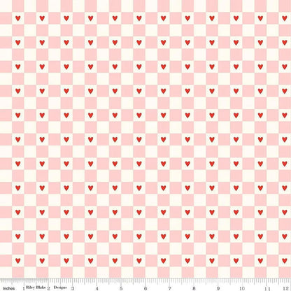 Sweetheart Checks C15501-CREAM by Riley Blake Designs - Valentine's Day - Checkerboard Hearts - Quilting Cotton Fabric by the yard