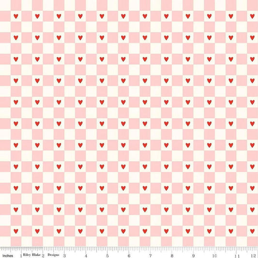 Sweetheart Checks C15501-CREAM by Riley Blake Designs - Valentine's Day - Checkerboard Hearts - Quilting Cotton Fabric by the yard