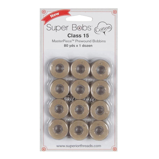 Super Bobs MasterPiece Cotton 80yd Prewound Bobbins 12ct Class 15 Parchment 150-12-153