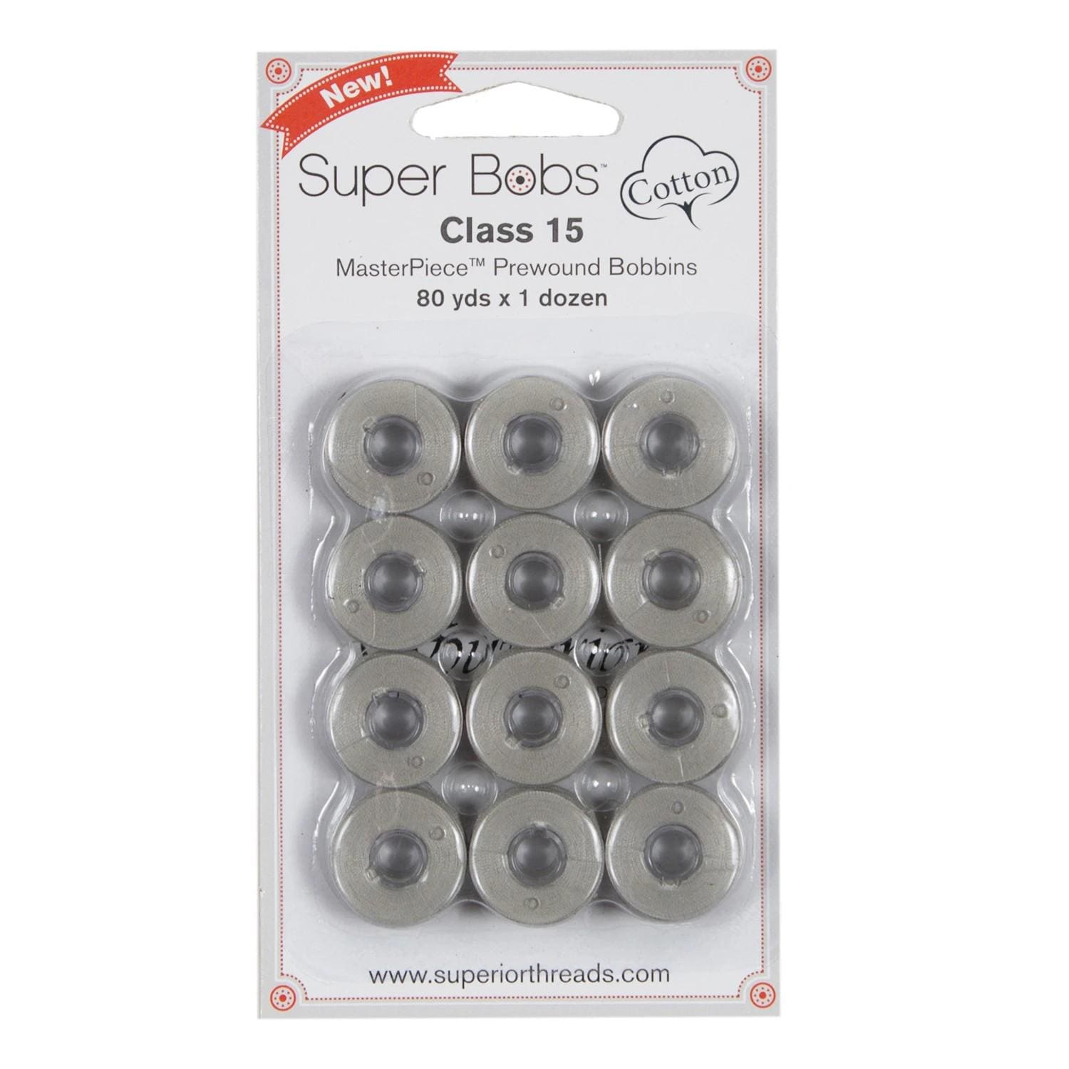 Super Bobs MasterPiece Cotton 80yd Prewound Bobbins 12ct Class 15 Granite 150-12-156