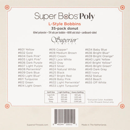 SuperBobs Polyester Bobbin 35 Color L-Style Donut Set 300-SBD-35