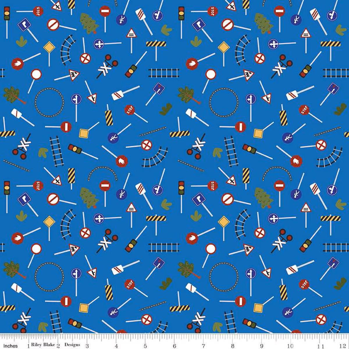 It Takes a Village Traffic Signs Blue - Riley Blake Designs - Cotton Fabric by the yard - C15462-BLUE