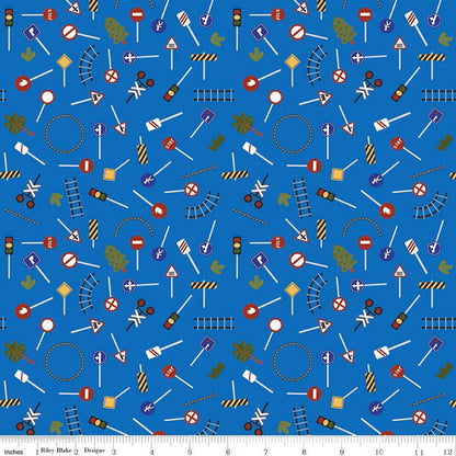 It Takes a Village Traffic Signs Blue - Riley Blake Designs - Cotton Fabric by the yard - C15462-BLUE