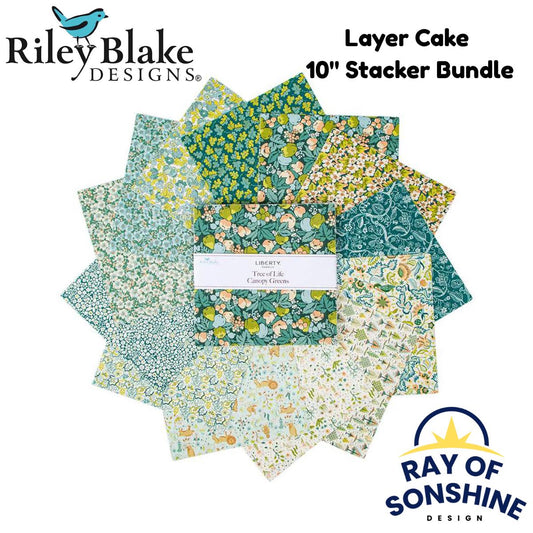Liberty Tree of Life Canopy Greens Layer Cake 10" Stacker Bundle - Riley Blake Designs - 42 piece Precut - Quilting Cotton Fabric