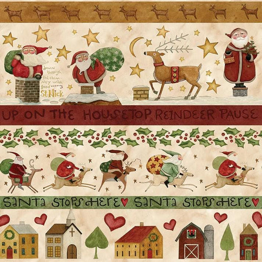 Up on the Housetop Border Stripe Snowflake - Riley Blake Designs - Cotton Fabric by the yard - C14736-SNOWFLAKE - Christmas Fabric