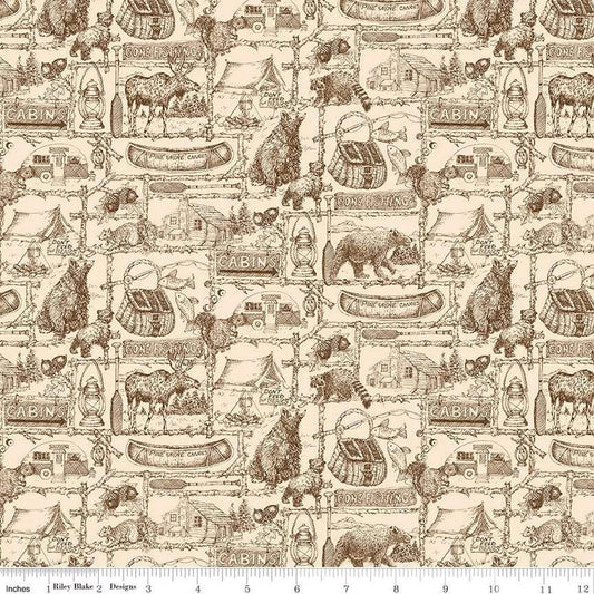 Pine Grove Outlines Putty - C15934-PUTTY - Riley Blake Designs - Outdoor Themed - Cotton Fabric by the yard