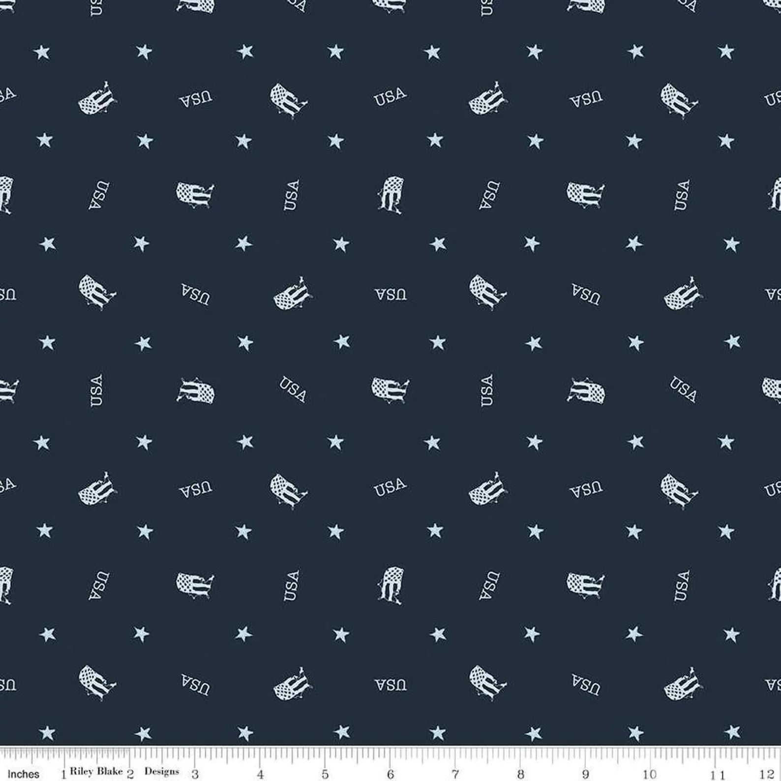 Letters From Home Toss C15614 Navy - Riley Blake Designs - Stars USA America Patriotic - Quilting Cotton Fabric