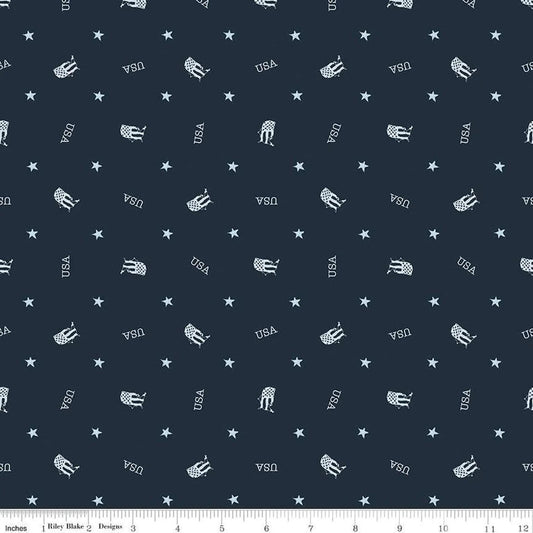 Letters From Home Toss C15614 Navy - Riley Blake Designs - Stars USA America Patriotic - Quilting Cotton Fabric