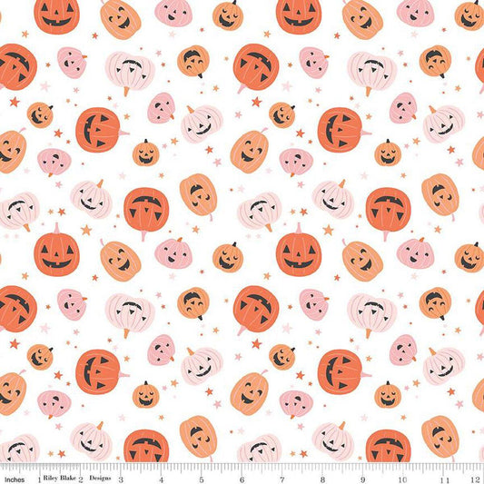 Hey Pumpkin Pumpkins White- C16031-WHITE - Riley Blake Designs - Halloween Fabric - Cotton Fabric by the yard