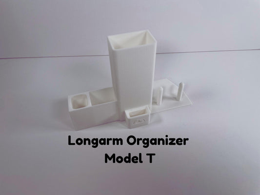 Longarm Caddy Shelf Organizer Model T - Small Scissors, Bobbin, Measuring Tape, Seam Picker and bin for pens, etc