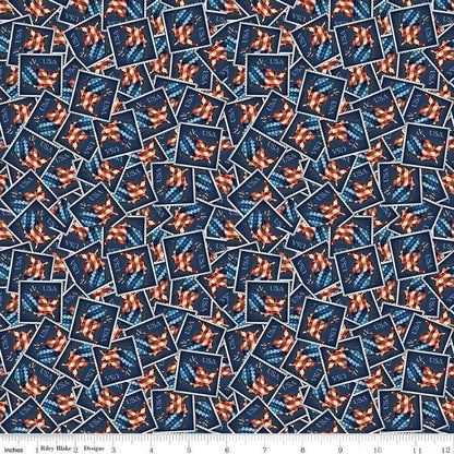 Letters From Home Stamps C15613-Navy - Riley Blake Designs - Postage Stamps Mail America Patriotic USA - Quilting Cotton Fabric