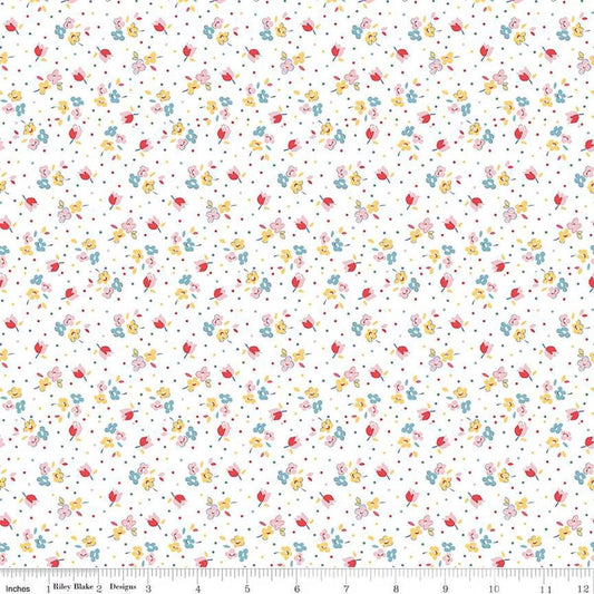 Simple Pleasures Calico Sweet Rose White -C16653-WHITE - Riley Blake Designs - Floral Fabric - Cotton Fabric by the yard