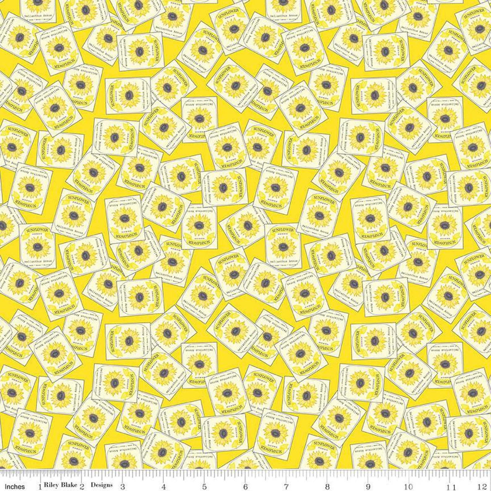 CLEARANCE 1 Yard Continuous Sunny Skies Seed Packets C14634 Sun - Quilting Cotton Fabric