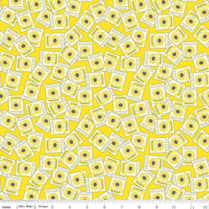 CLEARANCE 1 Yard Continuous Sunny Skies Seed Packets C14634 Sun - Quilting Cotton Fabric