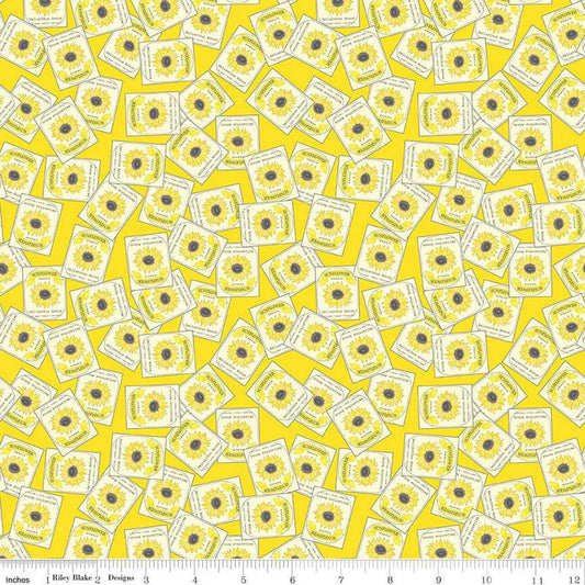 CLEARANCE 1 Yard Continuous Sunny Skies Seed Packets C14634 Sun - Quilting Cotton Fabric