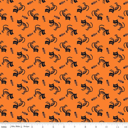 Beggar's Night Cats Orange - Riley Blake Designs - Cotton Fabric by the yard - C14501-ORANGE - Halloween Fabric