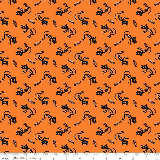 Beggar's Night Cats Orange - Riley Blake Designs - Cotton Fabric by the yard - C14501-ORANGE - Halloween Fabric