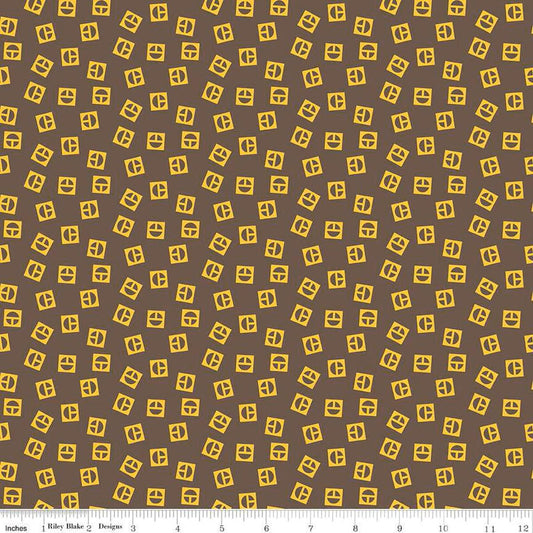 Vintage Caterpillar® Vintage Logo Toss Brown C13843-BROWN - Riley Blake Designs - CAT Machinery - Quilting Cotton Fabric
