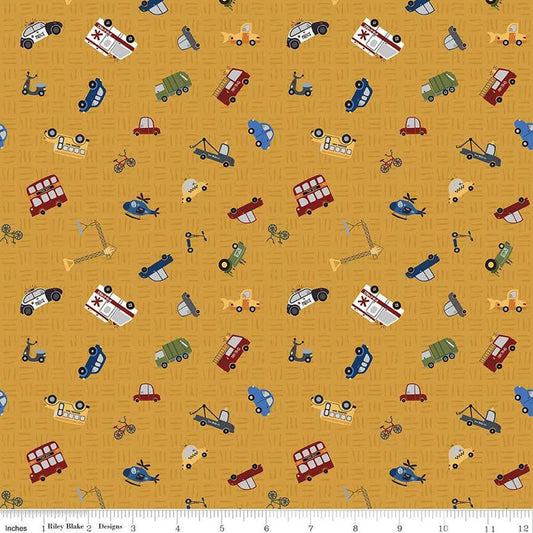 It Takes a Village Traffic Signs Blue - Riley Blake Designs - Cotton Fabric by the yard - C15464-HONEY