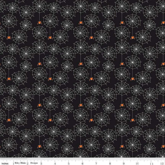 Beggar's Night Spiderwebs - GLOW in the DARK - Riley Blake Designs - Cotton Fabric by the yard - GC14502-Black - Halloween Fabric