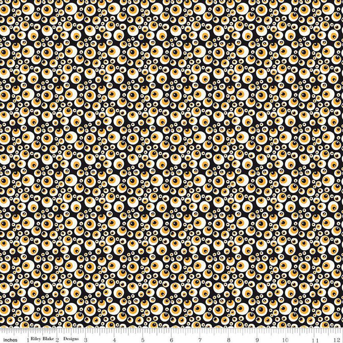 Remnant 1 1/3 YARD - Beggar's Night Eyeballs Black - Glow in the Dark - Riley Blake Designs - GC14503-BLACK - Halloween Fabric