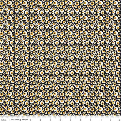 Remnant 1 1/3 YARD - Beggar's Night Eyeballs Black - Glow in the Dark - Riley Blake Designs - GC14503-BLACK - Halloween Fabric