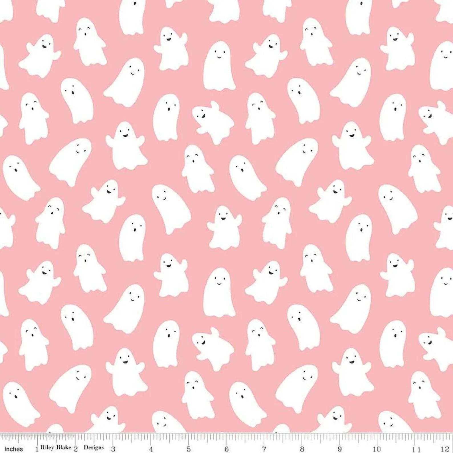CLOSEOUT 1/2 Yard - Hey Pumpkin Ghosts Pumpkin - C16032-PINK - Riley Blake Designs - Halloween Fabric - Remnant