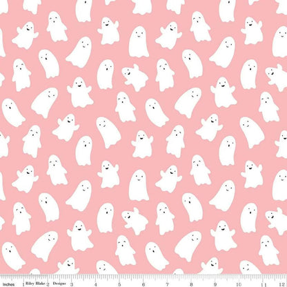 CLOSEOUT 1/2 Yard - Hey Pumpkin Ghosts Pumpkin - C16032-PINK - Riley Blake Designs - Halloween Fabric - Remnant