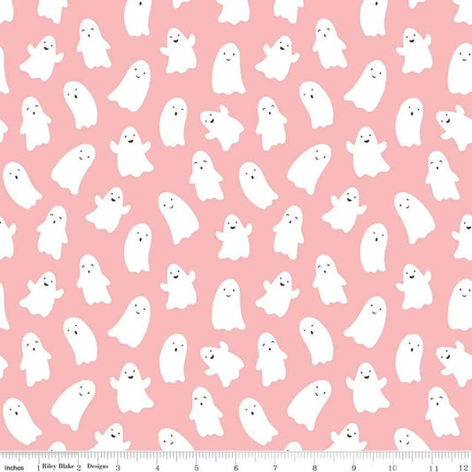 CLOSEOUT 1/2 Yard - Hey Pumpkin Ghosts Pumpkin - C16032-PINK - Riley Blake Designs - Halloween Fabric - Remnant