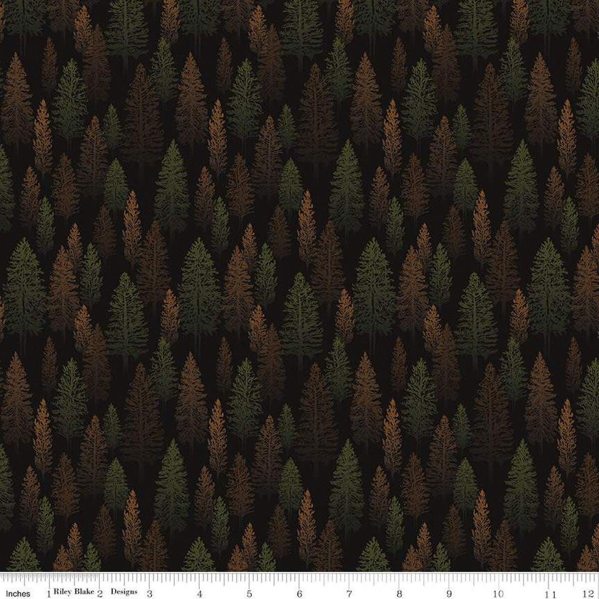 Pine Grove Trees Black - CC15932-BLACK - Riley Blake Designs - Outdoor Fabric - Cotton Fabric by the yard