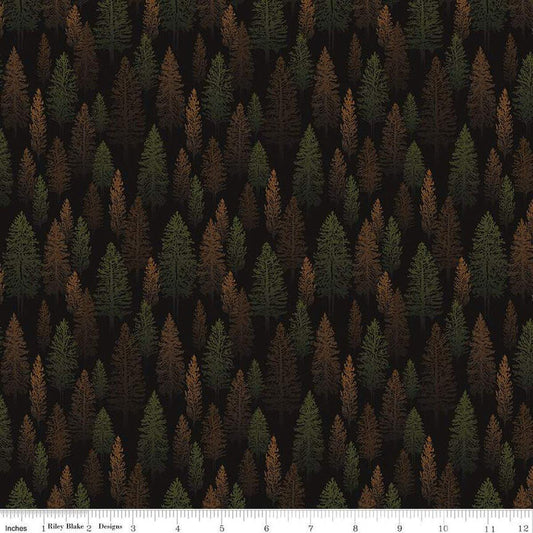 Pine Grove Trees Black - CC15932-BLACK - Riley Blake Designs - Outdoor Fabric - Cotton Fabric by the yard
